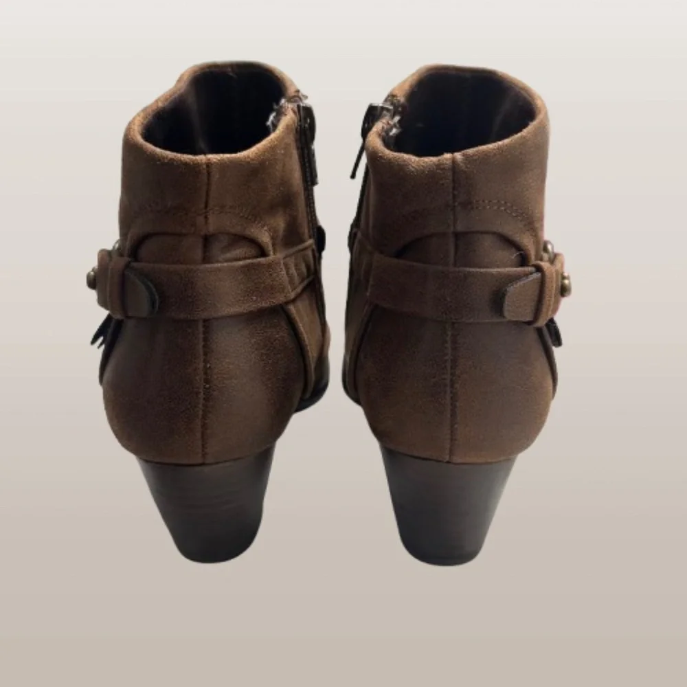 Baretraps Rosea Ankle Booties Shoes Sz 8.5M Brown Faux Leather Heeled w/SideZip - Picture 6 of 8